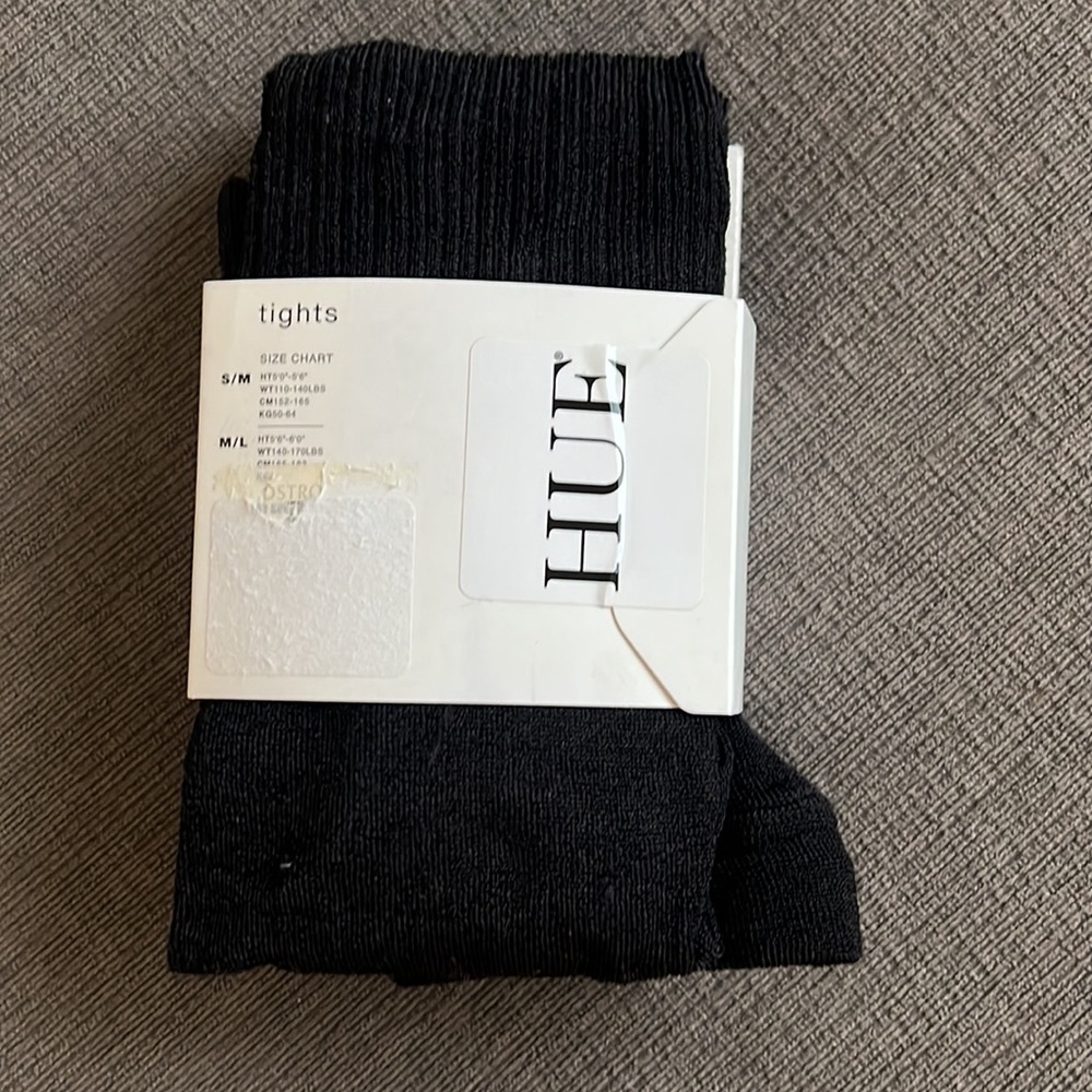 HUE Black Ribbed Sweater Tights, size M/L, NWT - Picture 2 of 2